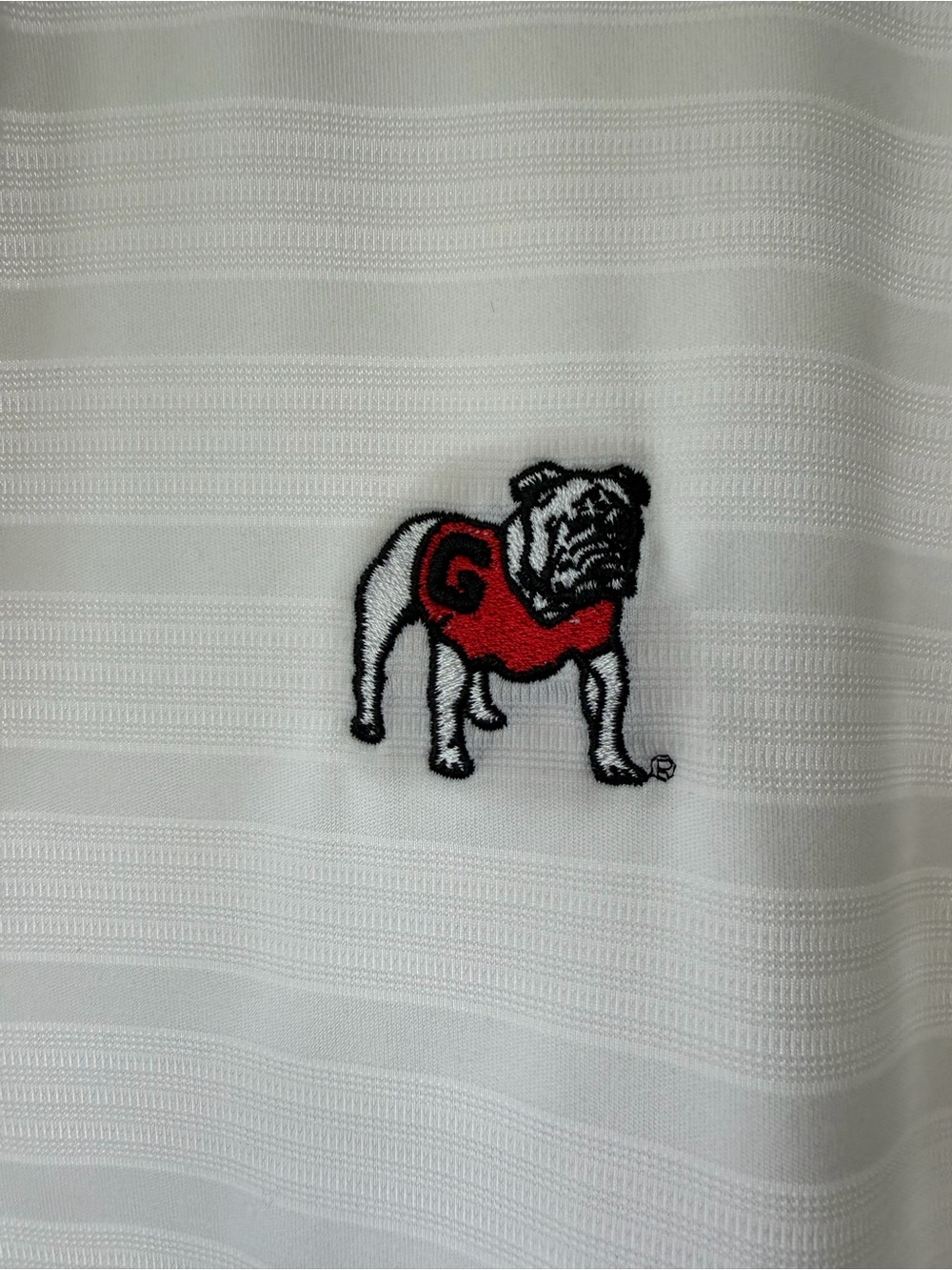 Champion White Dog Polo with Red Bulldog Patch